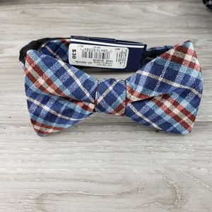 Stafford bow tie blue and white plaid with red